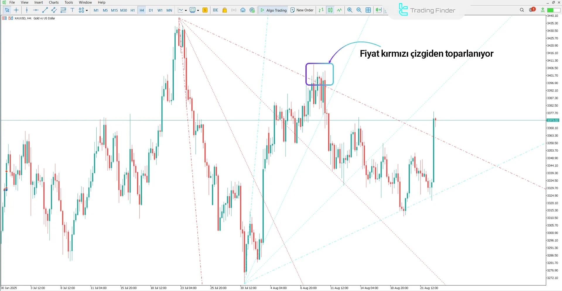 Trend by Angle Göstergesindeki düşüş trendi koşulları