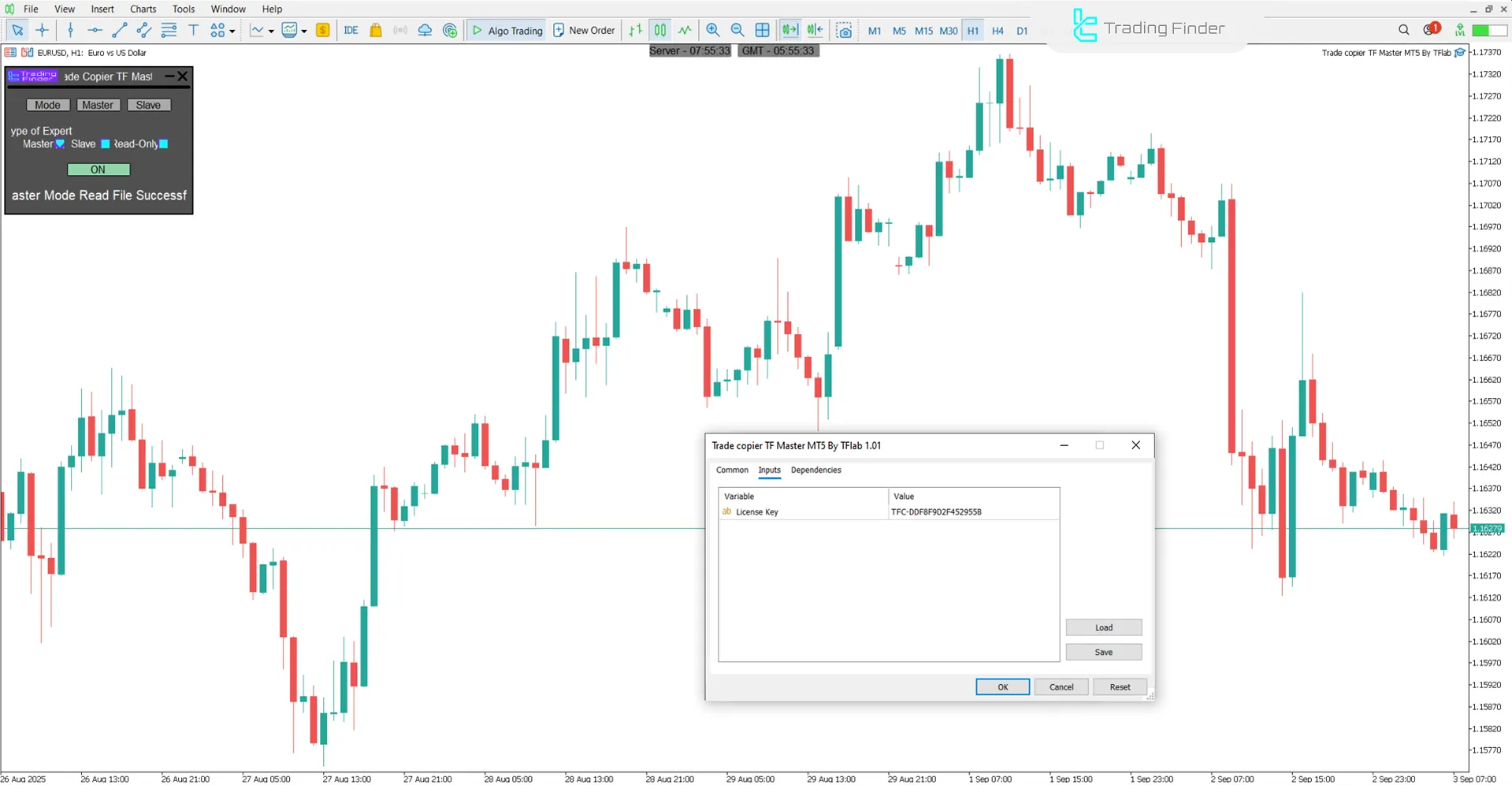 Trade Copier TF Master Expert Advisor’daki ayarlar