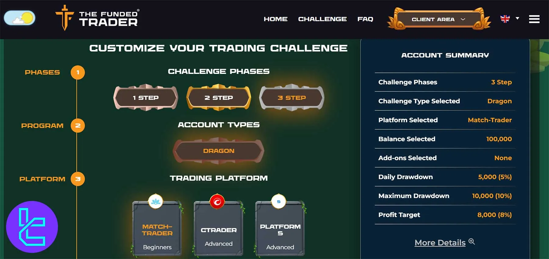 The Funded Trader 3-Adımlı Değerlendirme hesap detayları ve ödeme sıklığı