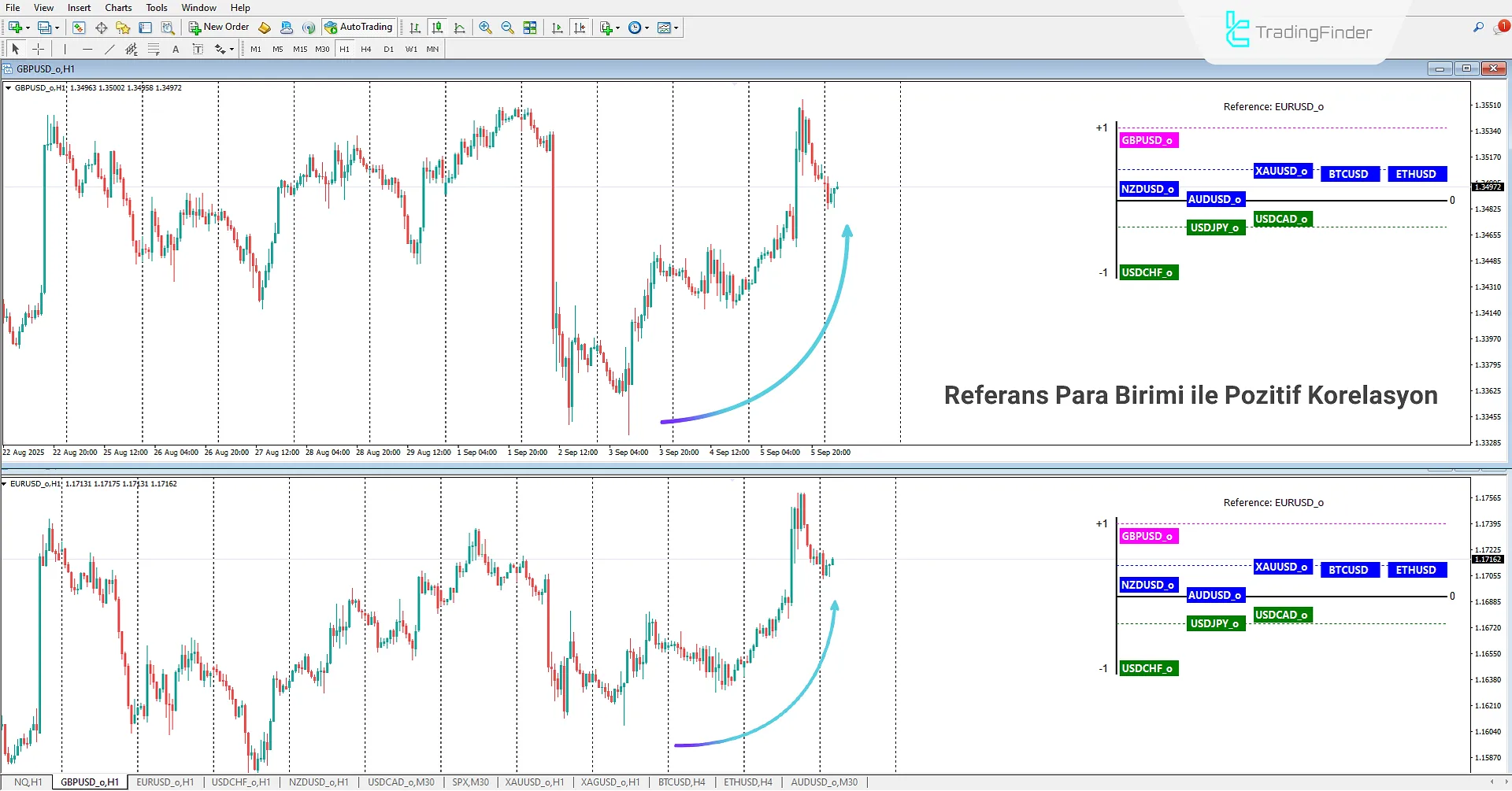 Korelasyon Kümeleri Göstergesinde referans para birimiyle pozitif korelasyon