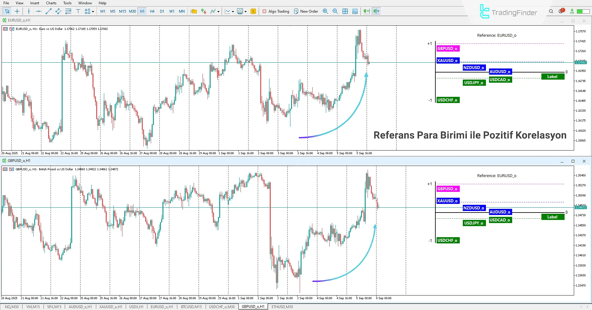 Korelasyon Kümeleri Göstergesinde ana para biriminin pozitif korelasyonunu belirleme