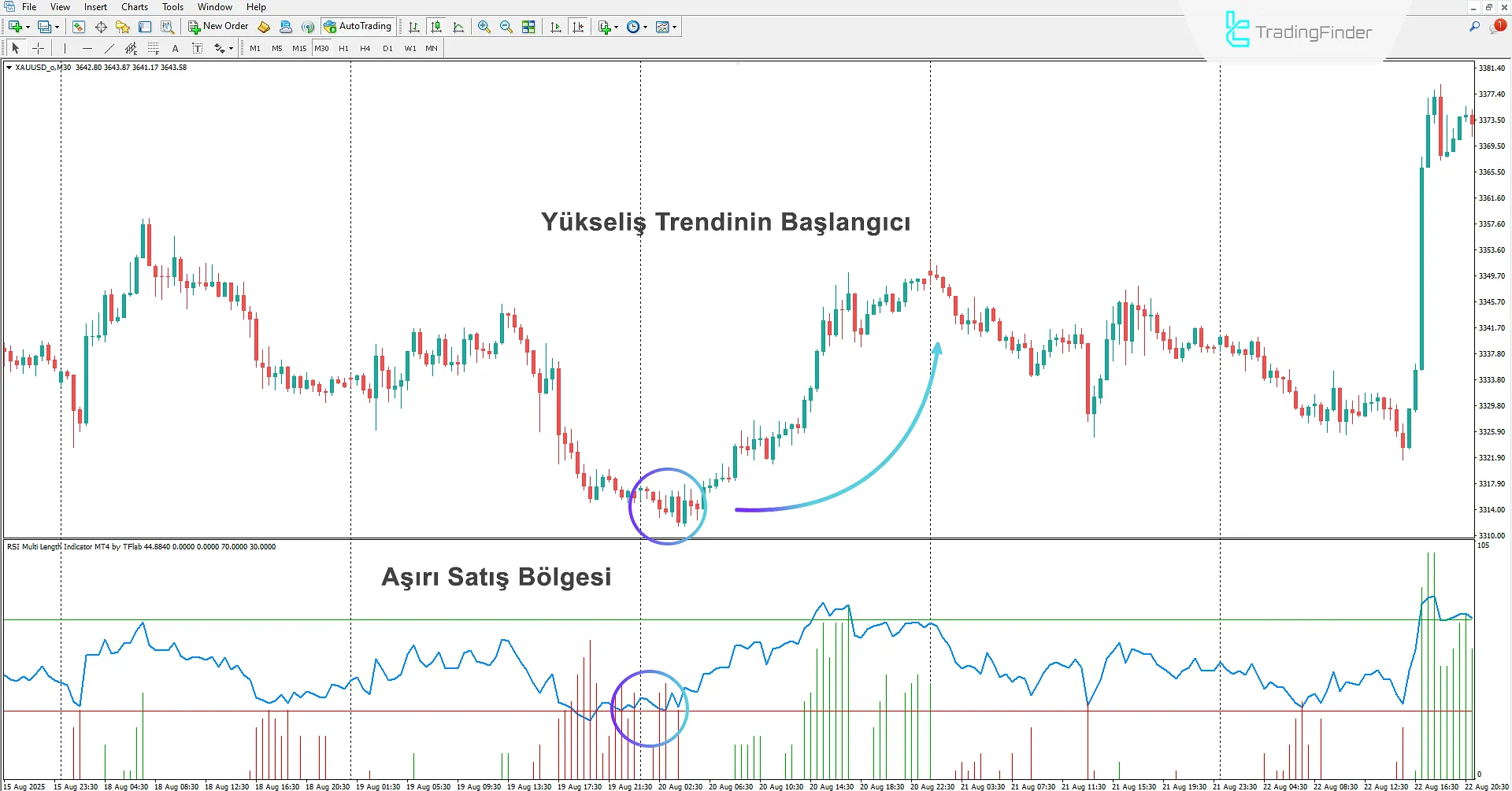 RSI Adaptive Length Göstergesinde Aşırı Satım