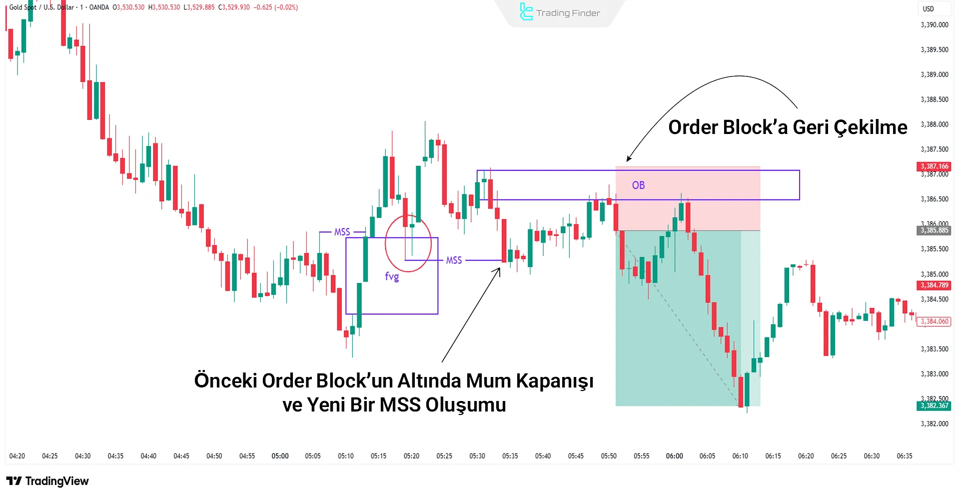 ICT ile Trend Takibinde Order Block kullanarak Geçersizlik ve Yeniden Giriş Örneği