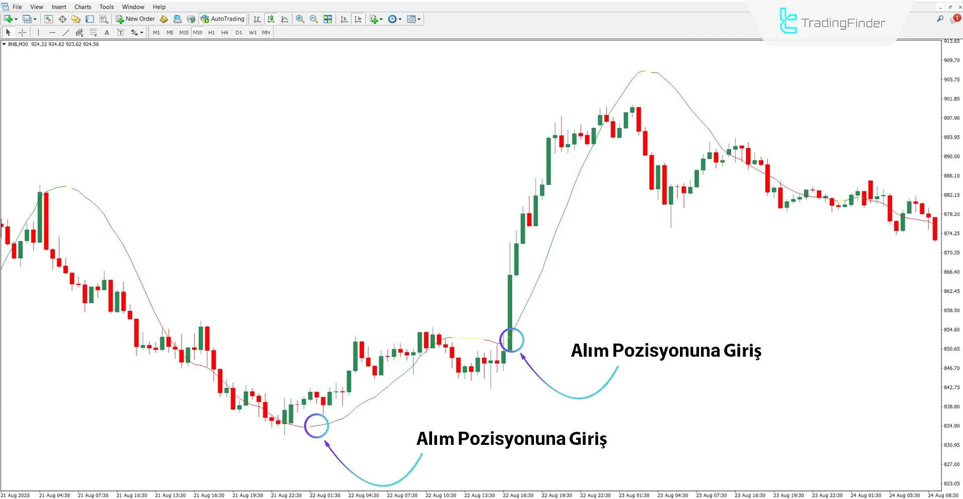 Yükseliş Trendinde Vinini LRMA Renk Göstergesi
