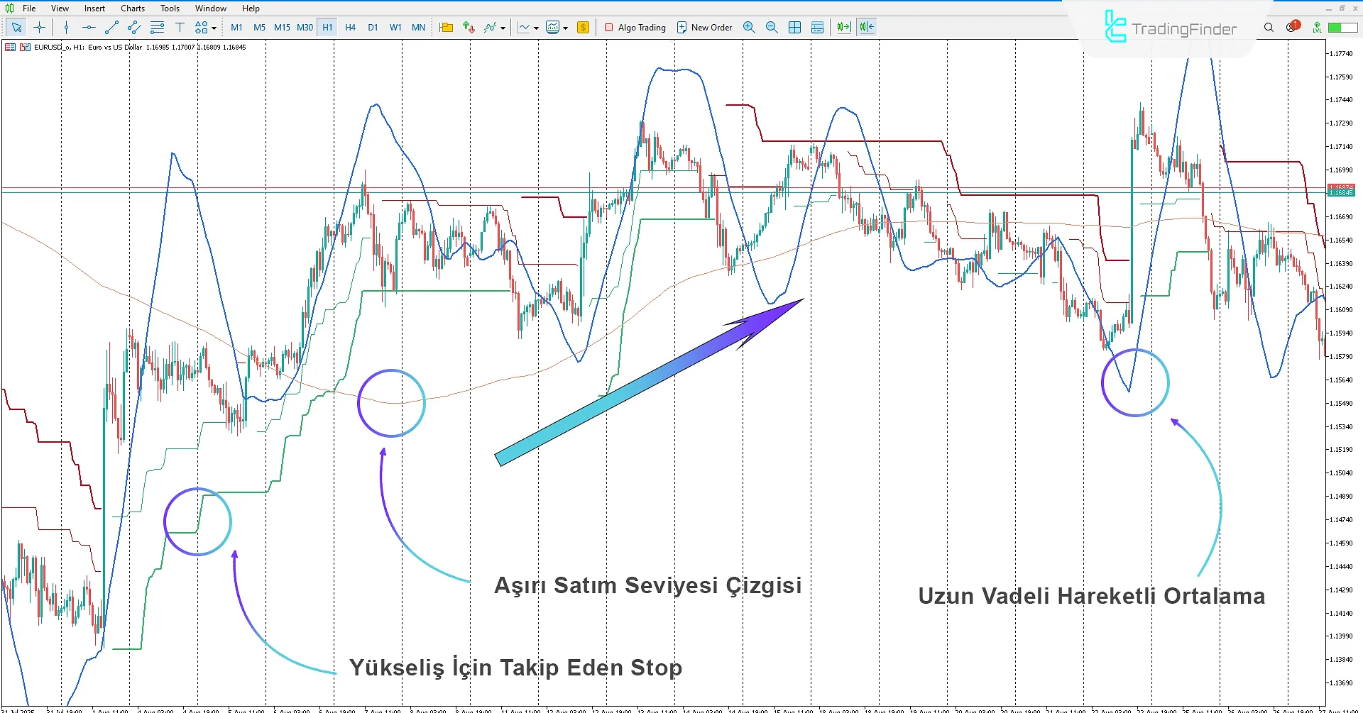 Sihirli Girdilerle PTS Trend Göstergesinde yükseliş yönü ve aşırı satım bölgesinin tespiti