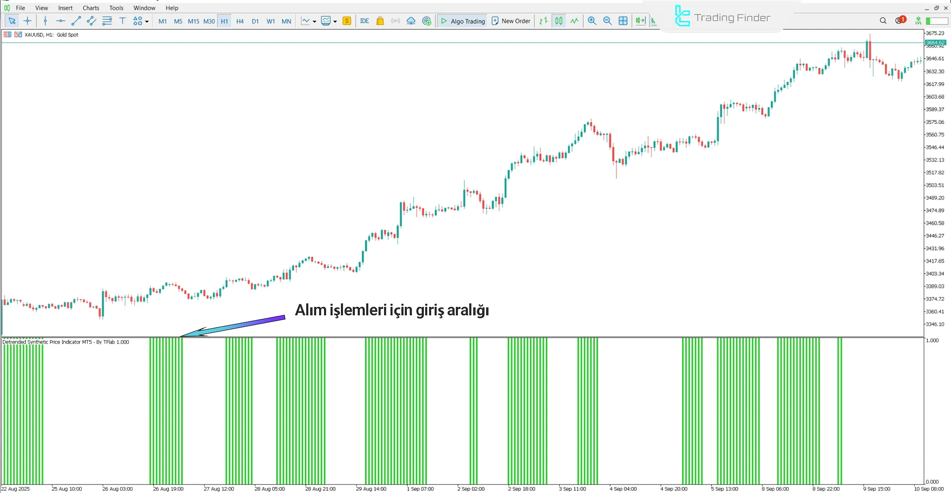 Detrended Synthetic Price Göstergesinde yükseliş trendine bakış