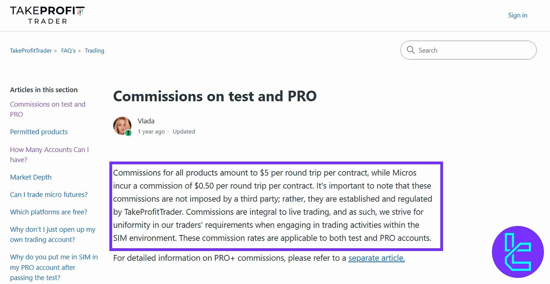 Take Profit Trader Komisyonları