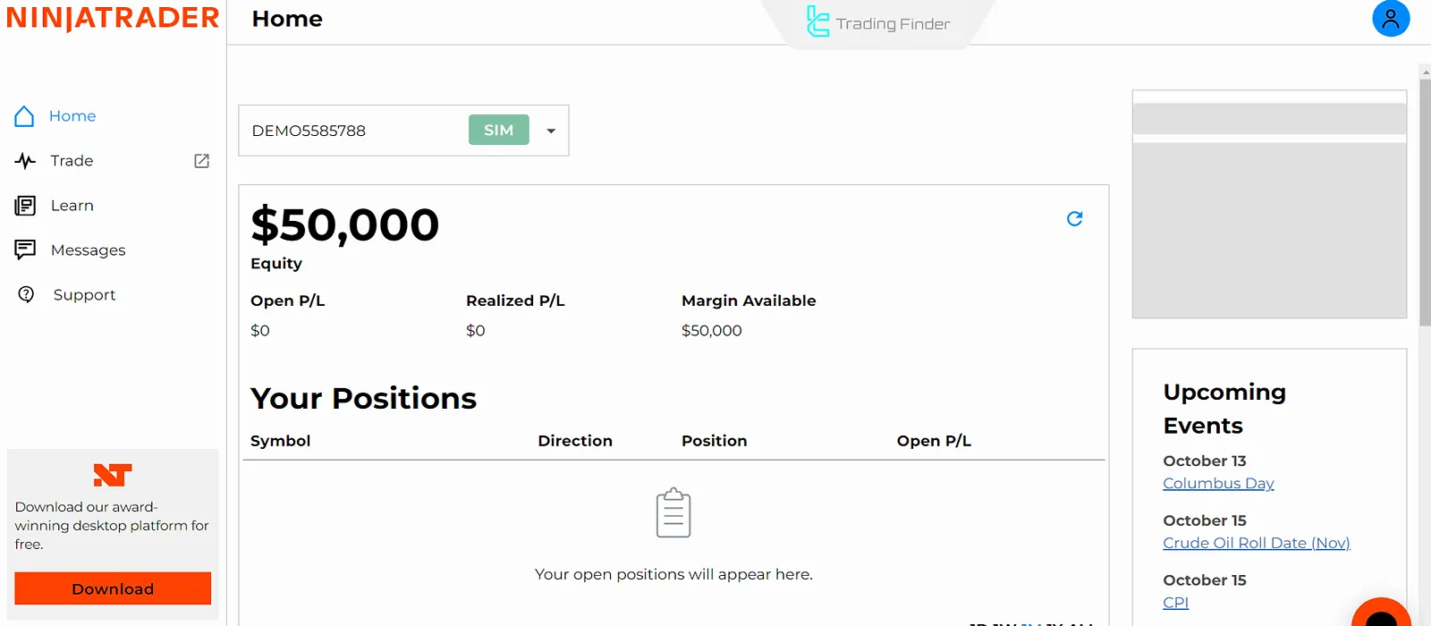 NinjaTrader demo hesap sürümü