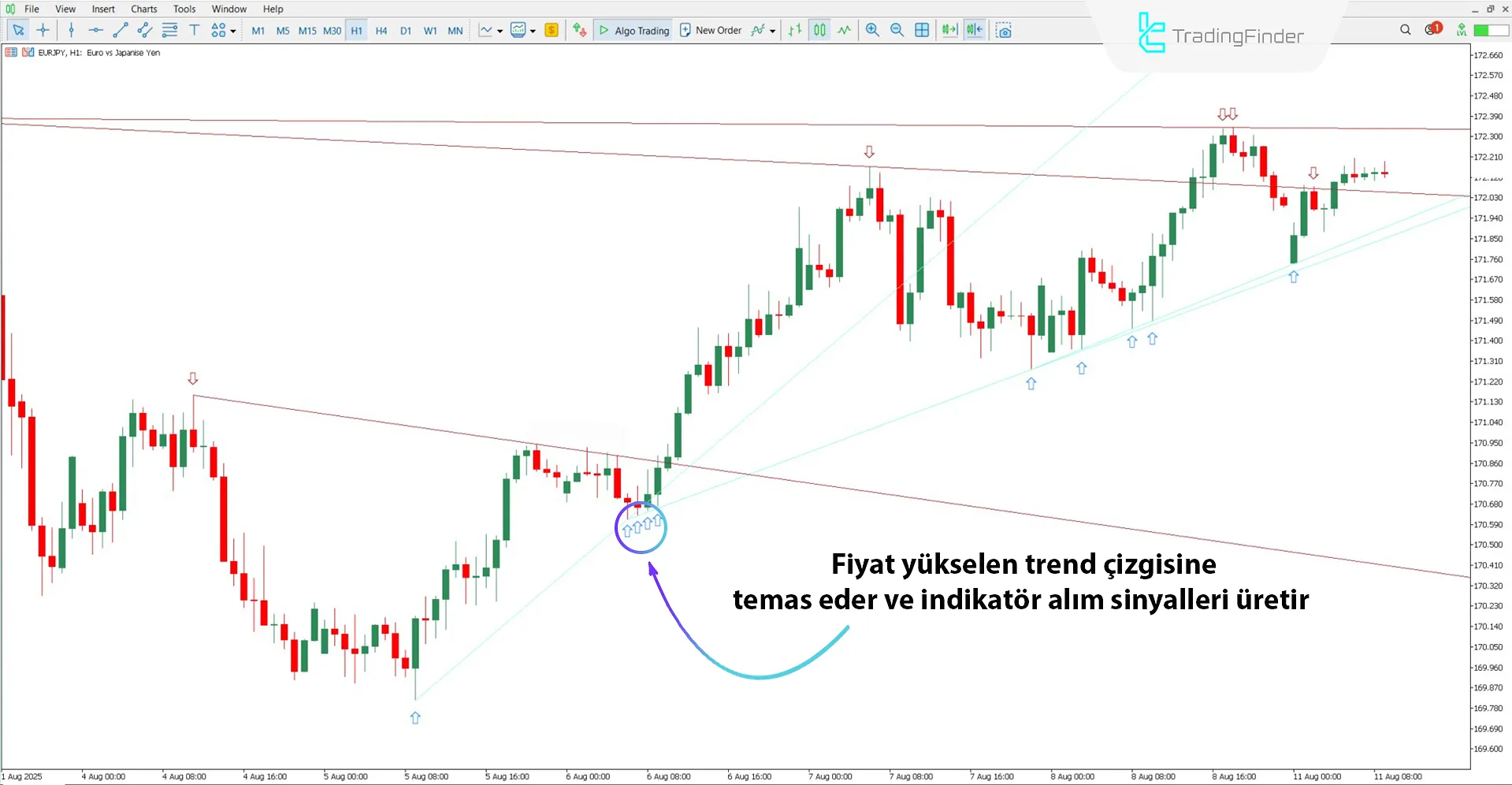 Otomatik Trend Çizgileri Göstergesi ile yükseliş trendi analizi