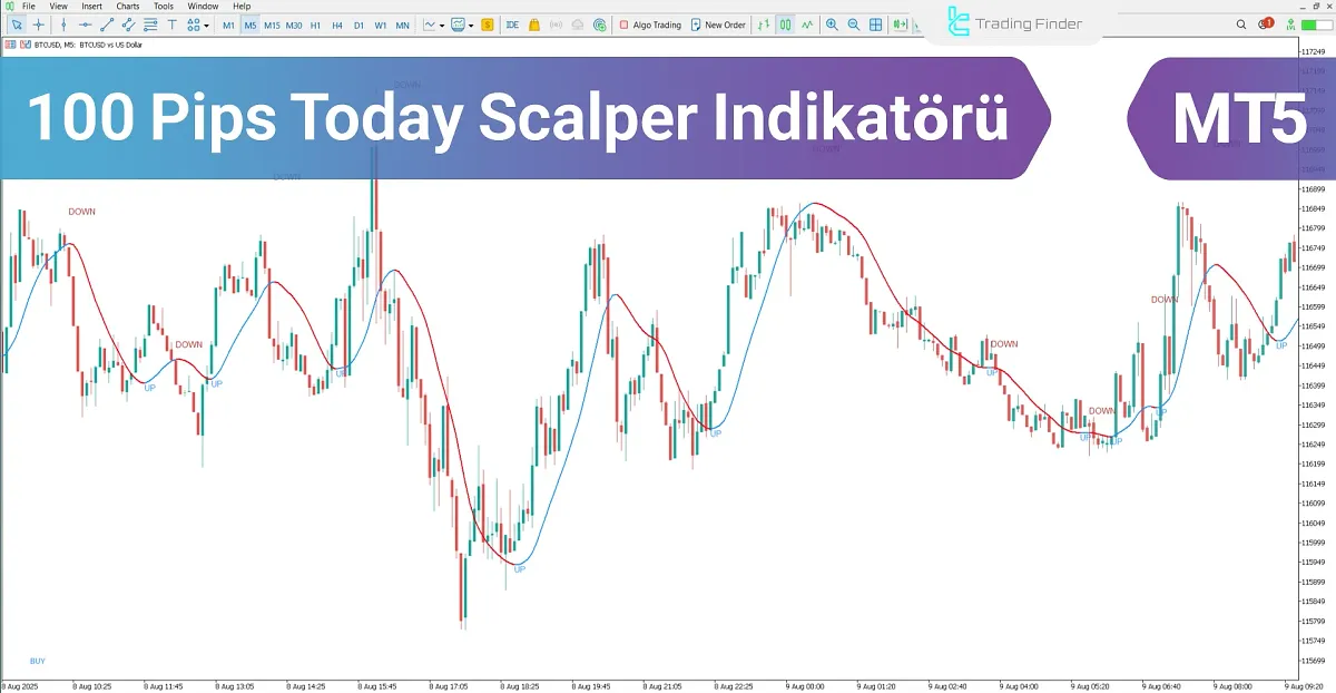100 Pips Today Scalper Göstergesi MT5 için – Ücretsiz İndir [TradingFinder]