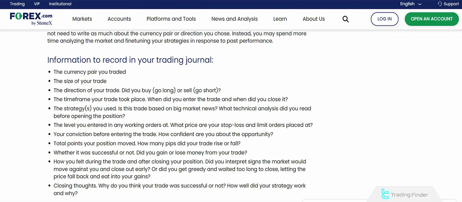 Bir Forex Günlüğüne Bilgi Kaydetme