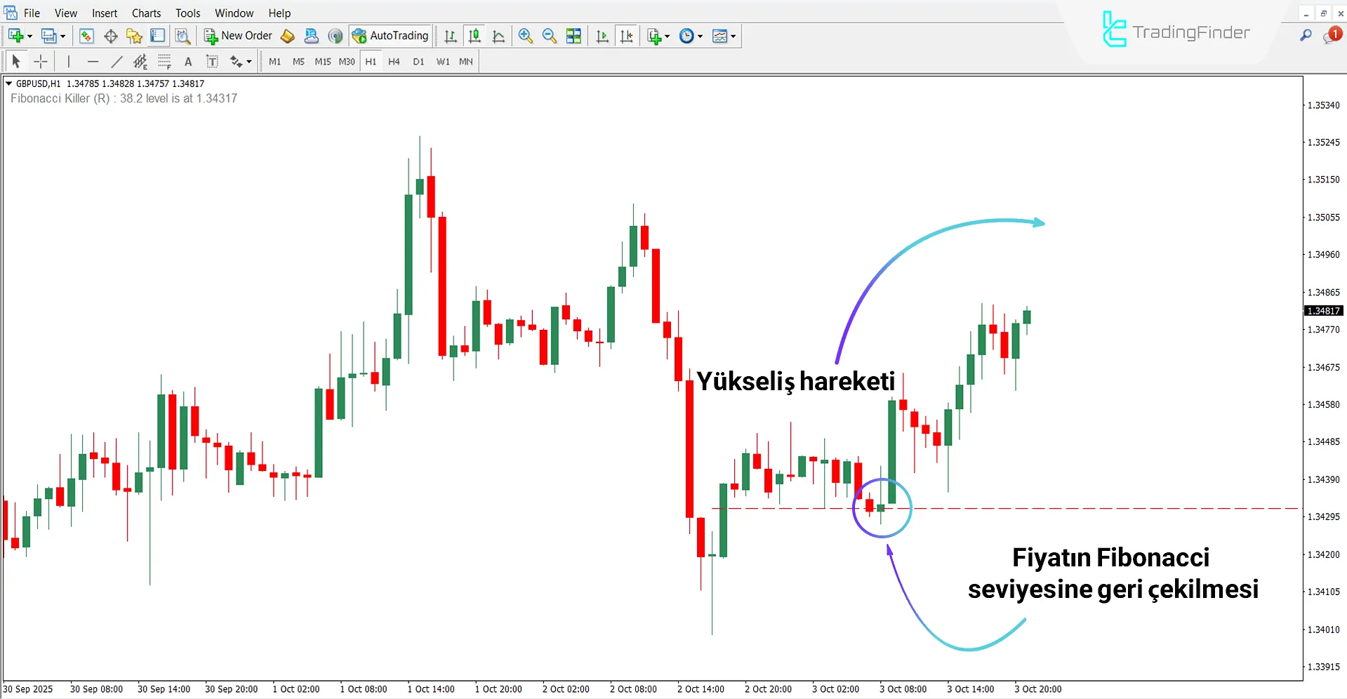 Yükseliş trendinde Fibonacci Killer Göstergesi