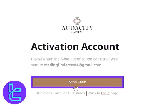 AudaCity Capital hesap oluşturma sürecinde e-posta doğrulama kodu isteme