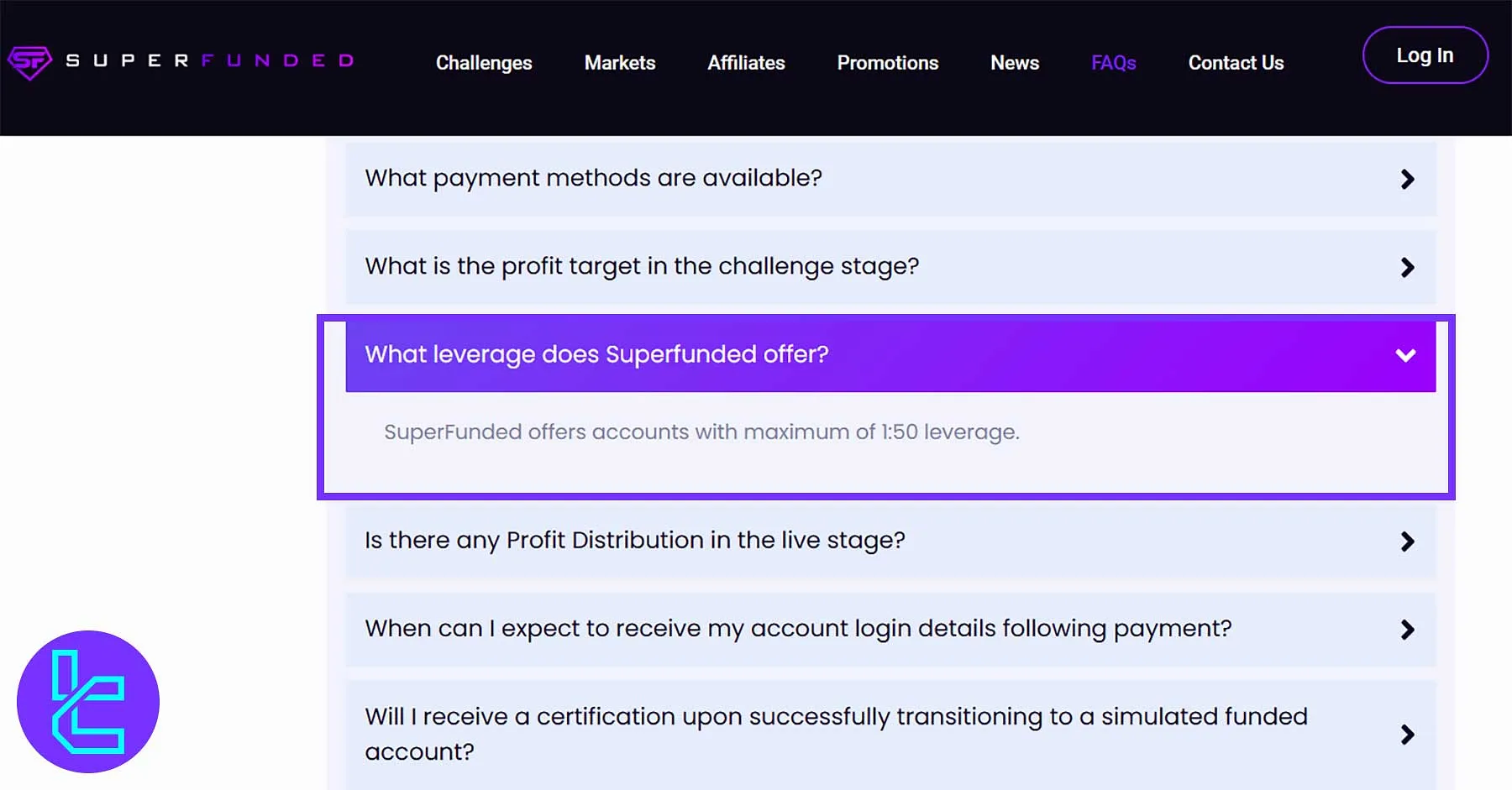 Fonlanmış işlem hesapları için SuperFunded 1:50 kaldıraç teklifi