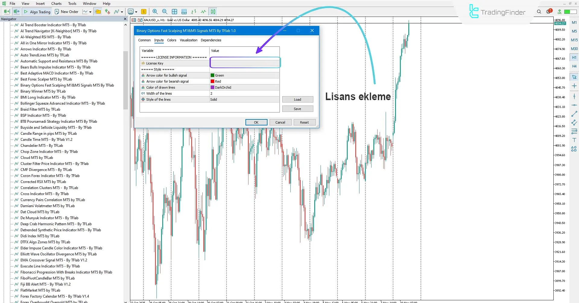 Binary Options Fast Scalping Sinyalleri Göstergesine lisans kodu girilmesi