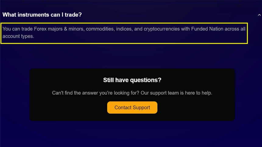 Funded Nation işlem yapılabilir enstrümanları